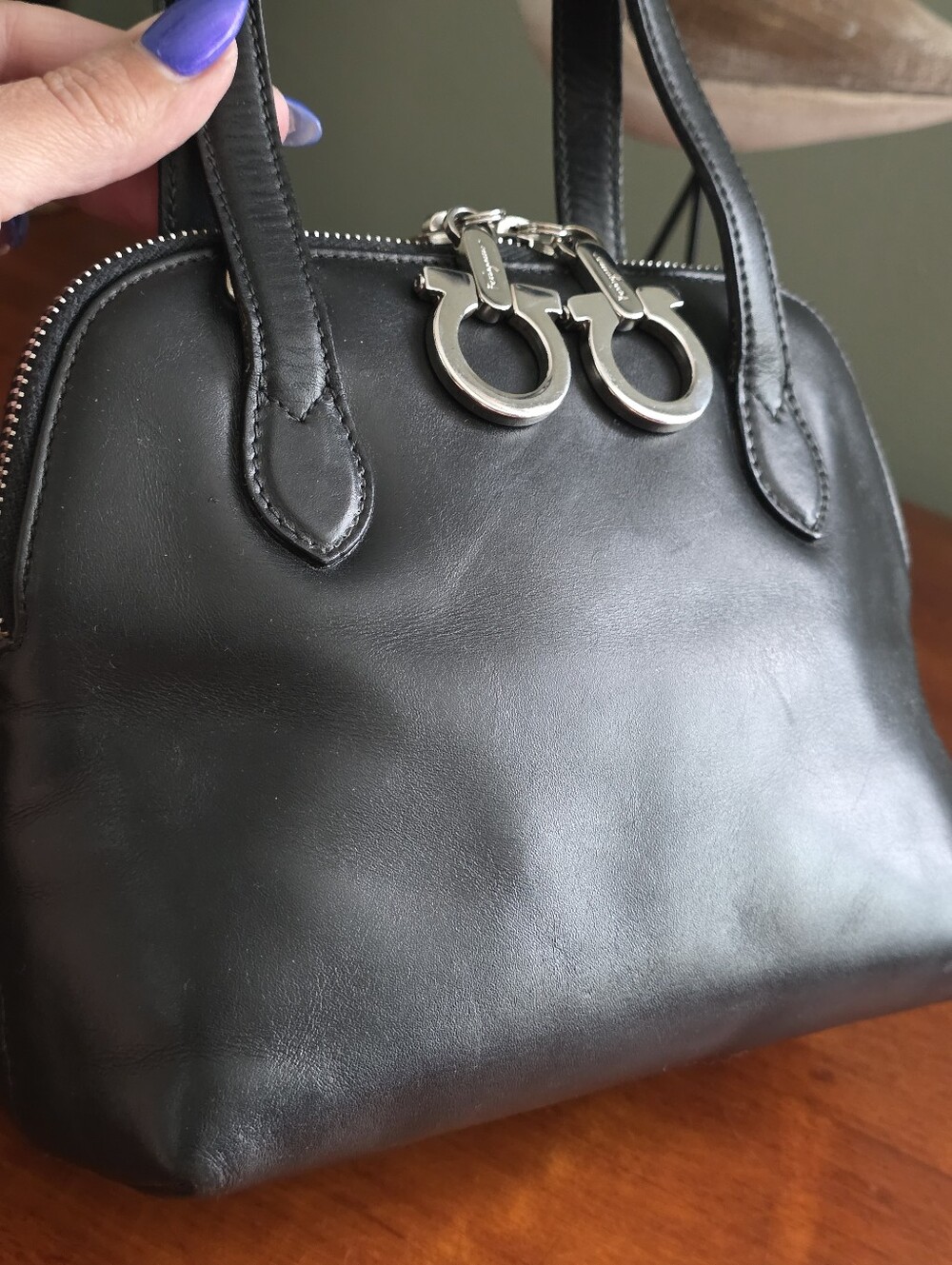 Salvatore Ferragamo Gancini Mini Satchel Black Leather Top Handle Handbag COA - Picture 6 of 16